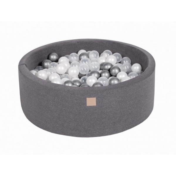 MeowBaby igralni bazen s kroglicami Dark Grey: White Pearl/Silver/Transparent