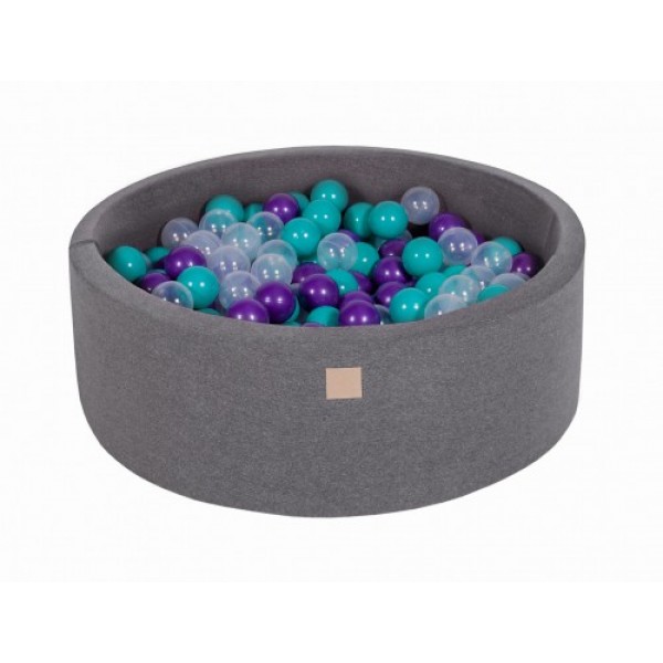 MeowBaby igralni bazen s kroglicami Dark Grey: Turquoise/Violet/Transparent