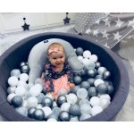 MeowBaby igralni bazen s kroglicami Dark Grey: White Pearl/Silver/Transparent