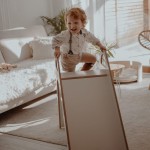 MeowBaby Montessori leseni tobogan za otroke Scandi - white