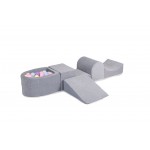 MeowBaby igralni poligon Light gray s 100 kroglicami: baby modra, bela pearla, oranžna 