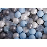MeowBaby igralni bazen s kroglicami Light Grey: Babyblue/Transparent/Silver/Pearl